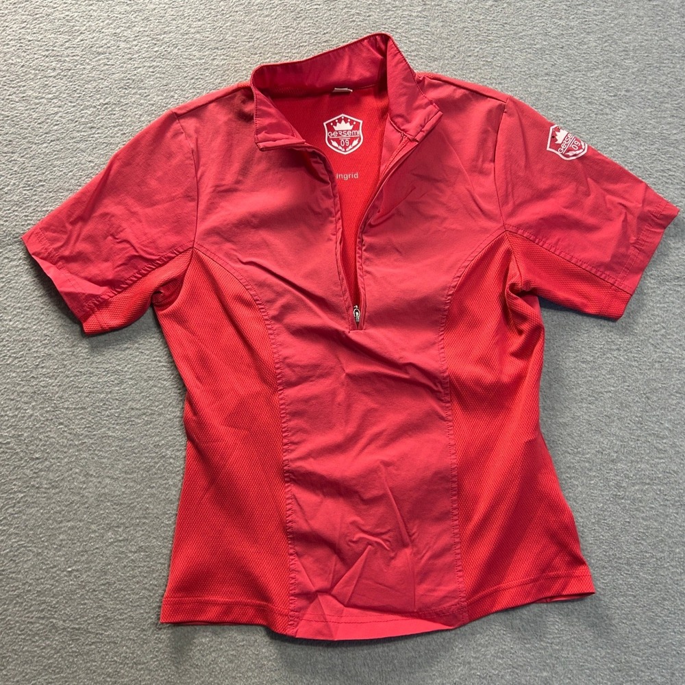 Gersemi Equestrian Riding Shirt Womens XS Red Quarter Zip Short Sleeve Horse